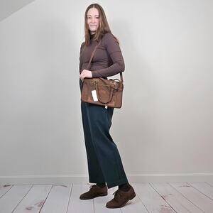 NWT Vintage 80s 90s Canvas Leather Satchel Brown
